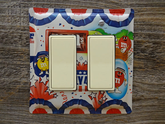 Double Rocker Light Switch GFCI Cover Made From M&Ms Candy Tins