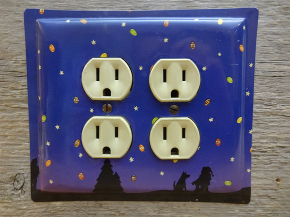 Double Outlet Cover Made From A Purple M&Ms Candy Tin