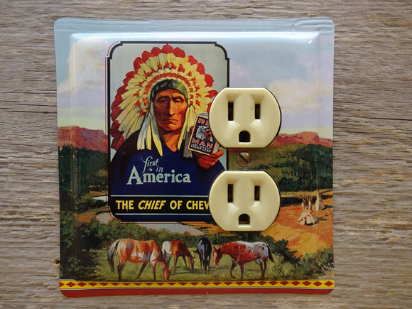 Outlet Covers Made From Red Man Tobacco Tins