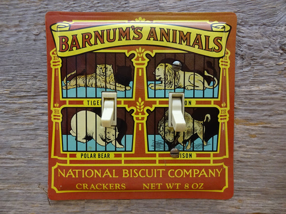 Double Switch Plates Made From Vintage Barnum Animal Crackers Tins