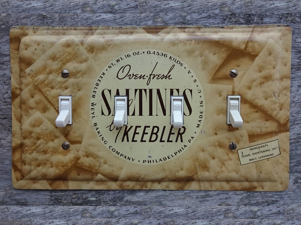 Quad Switch Plates Made From Antique Keebler Saltines Tins