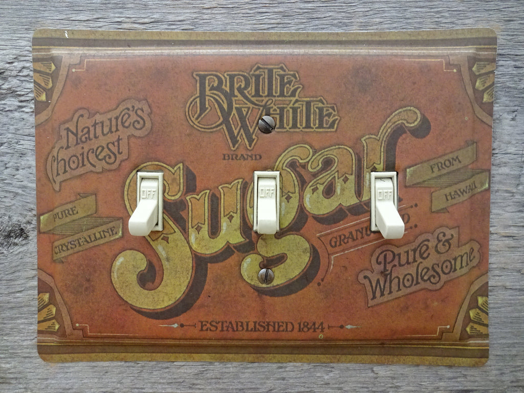 Vintage Ballonoff Brite White Sugar Tin Triple Switch Plate